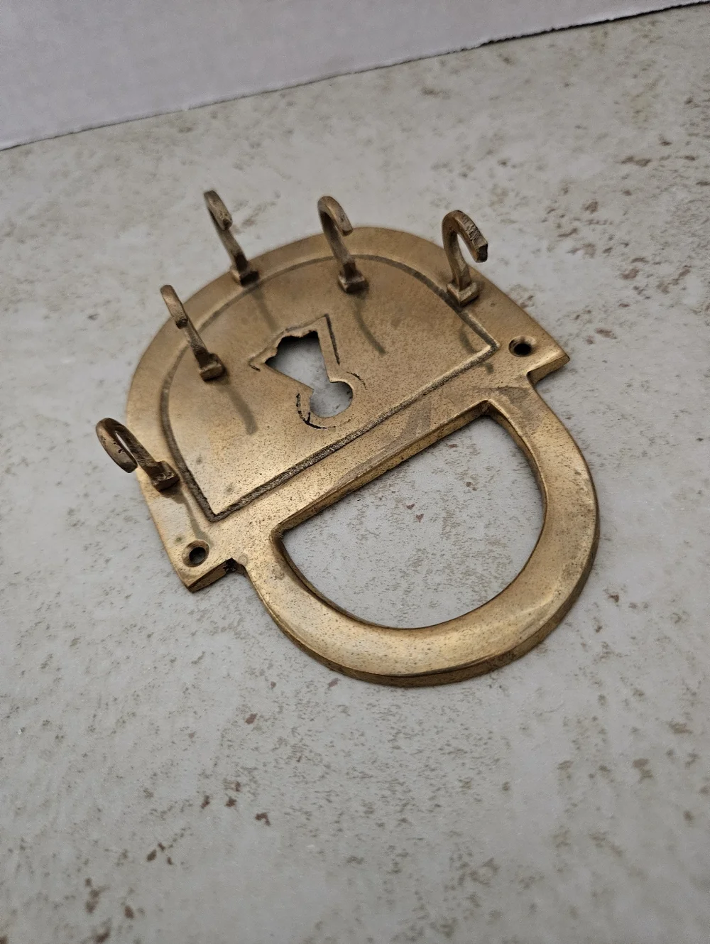 Vintage Brass Padlock Shaped Wall Key Holder Organizer Decor 5 Hooks